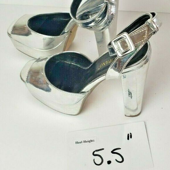 Tulipano Italian Silver Platform Block Heel Sz 8.5 - Picture 3 of 11